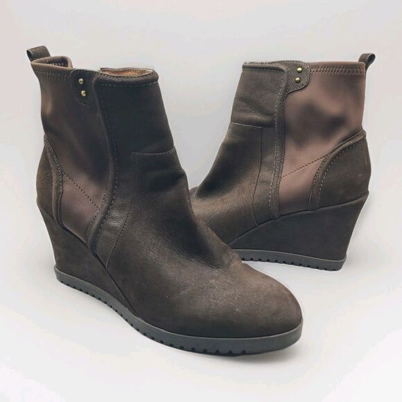 TARYN ROSE Beula Nubuck Ankle Booties Brown Wedge Heel Comfort Zipper Sz 8.5 - Picture 1 of 10